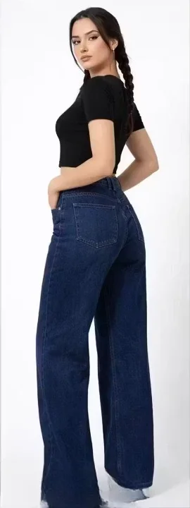 ALLORO Straight Fit Navy Blue Denim Jeans High Waist Classic Fit Casual Daily Wear Pants for Women Girls Fashion Street Style Jeans ALLORO Straight Fit Navy Blue Denim Jeans  30 image 2