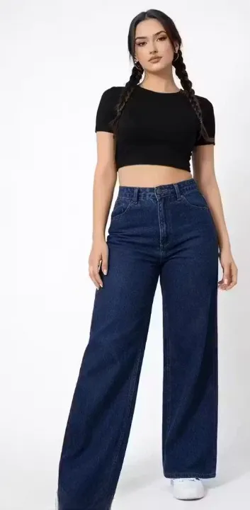ALLORO Straight Fit Navy Blue Denim Jeans High Waist Classic Fit Casual Daily Wear Pants for Women Girls Fashion Street Style Jeans ALLORO Straight Fit Navy Blue Denim Jeans  30 thumbnail 0