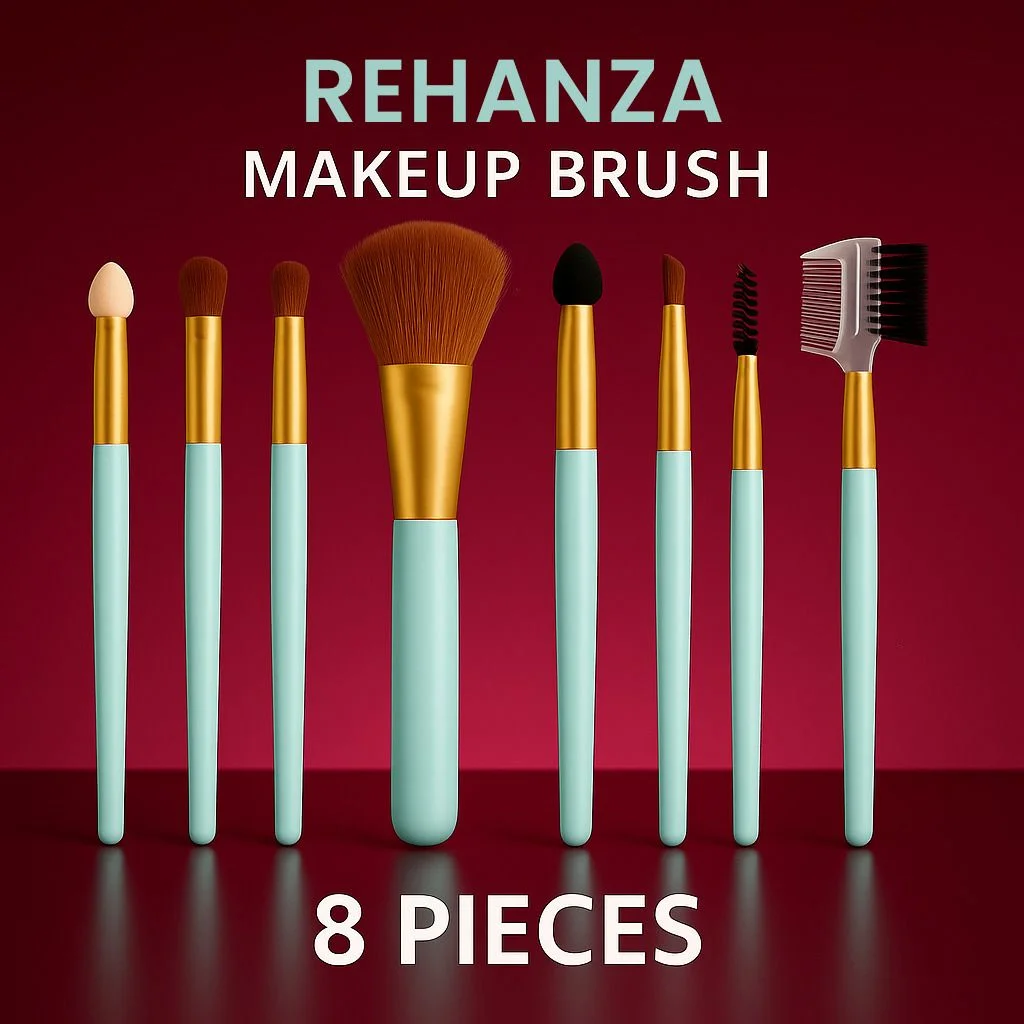 Rehanza Celestial Morning Mist 8-Piece Essential Beauty Toolkit in Sky Blue with Premium Synthetic Blending Brushes image 3