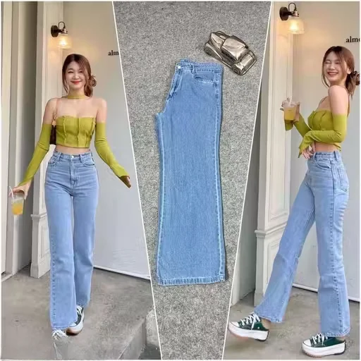 Classy Ice Blue Wide Leg Denim Jeans High Waist Regular Fit Casual Daily Wear Pants for Women Girls Fashion Street Style Jeans Classy Ice Blue Wide Leg Denim Jeans 28 image 2