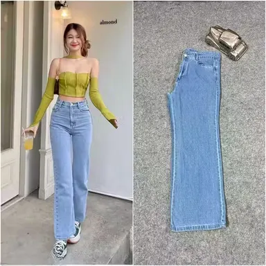 Classy Ice Blue Wide Leg Denim Jeans High Waist Regular Fit Casual Daily Wear Pants for Women Girls Fashion Street Style Jeans Classy Ice Blue Wide Leg Denim Jeans 30 thumbnail 0