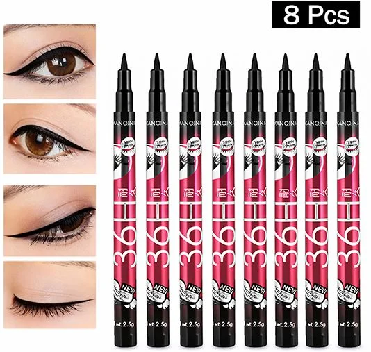 36H Ultra Black Waterproof Liquid Eyeliner Pen Combo Pack of 8 Pcs Sweat Proof Matte Finish Eye Liner Pencil with Precise Felt Tip for Daily Eye Makeup image 1