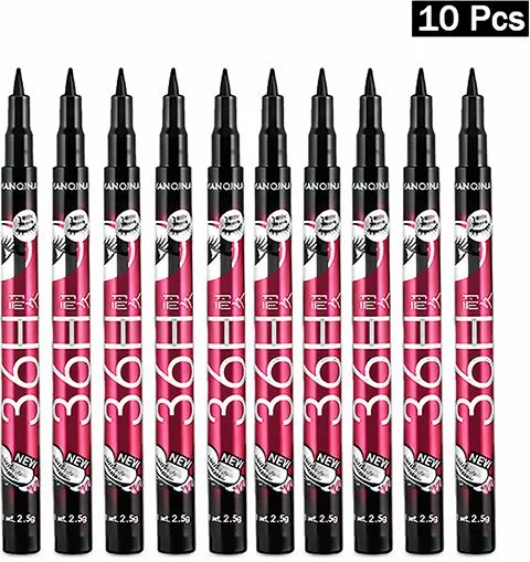 36H Waterproof Liquid Eyeliner Pen Black Long Lasting Smudge Proof Precision Tip Eye Liner Pencil Pack of 10 image 4