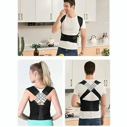 MEDTRIX Neoprene Posture Corrector Belt for Men Women Adjustable Back Straightener Shoulder Support Brace for Spine Alignment Neck Shoulder Upper Back Pain Relief Universal Size Black image 2