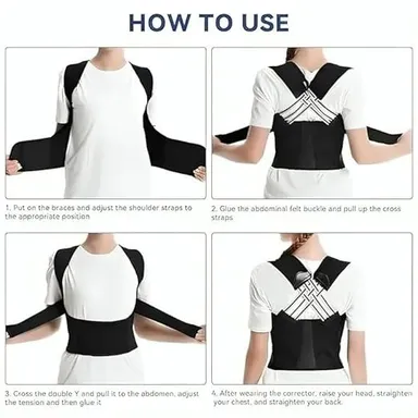 MEDTRIX Neoprene Posture Corrector Belt for Men Women Adjustable Back Straightener Shoulder Support Brace for Spine Alignment Neck Shoulder Upper Back Pain Relief Universal Size Black thumbnail 2