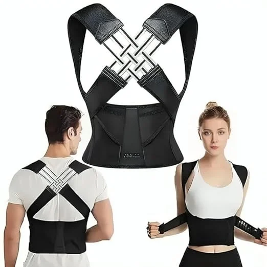 MEDTRIX Neoprene Posture Corrector Belt for Men Women Adjustable Back Straightener Shoulder Support Brace for Spine Alignment Neck Shoulder Upper Back Pain Relief Universal Size Black image 1