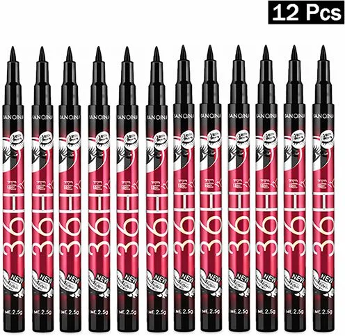 36H Waterproof Liquid Eyeliner Pen Long Lasting Smudge Proof Black Eye Liner Pencil Set of 12 Pcs image 5