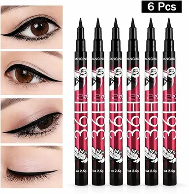 6-Piece Long-Lasting Waterproof Liquid Eyeliner Pen Set with Precision Felt Tip for Professional Eye Makeup Application thumbnail 4