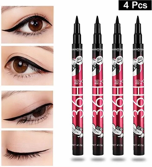 Professional 36-Hour Stay-Put Black Liquid Eye Liner Makeup Tool | Pack of 4 Pens image 4