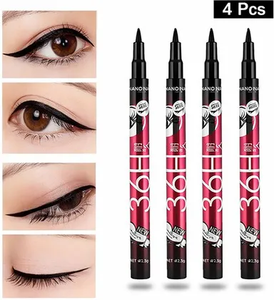 Professional 36-Hour Stay-Put Black Liquid Eye Liner Makeup Tool | Pack of 4 Pens thumbnail 3