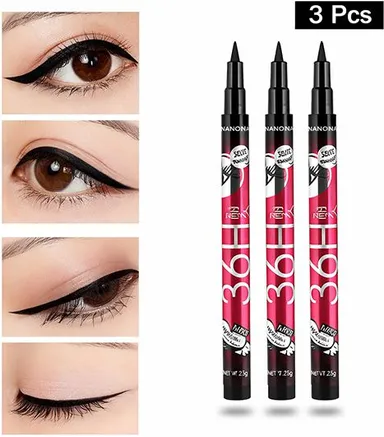 Professional 36-Hour Waterproof, Smudge-Proof, and Long-Lasting Precision Felt-Tip Liquid Eyeliner Pen (3-Piece Value Set for Bold Cat-Eye and Winged Makeup Looks) thumbnail 4