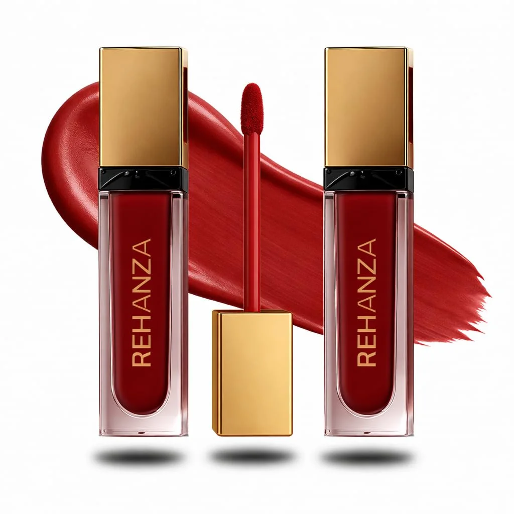Rehanza Professional-Grade Long-Lasting Matte Liquid Lipstick | 12-Hour Waterproof and Transfer-Proof Formula, High-Definition Pigment for Precise Application, Classic Red (Set of 2, 6ml per bottle) image 1