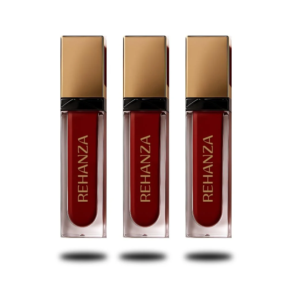 REHANZA Long-Lasting Matte Liquid Lipstick |Waterproof & Transfer-Proof, 12H Wear, Precision Applicator, Classic Red (Set of 3, 6ml each) image 1