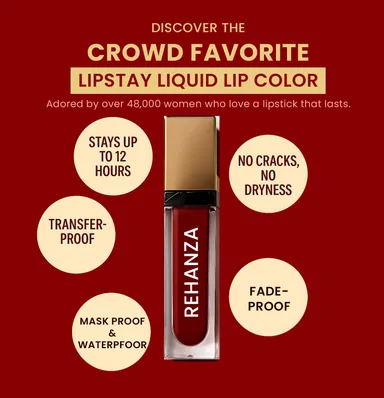 REHANZA Professional Grade 12-Hour Long-Wear Matte Liquid Lipstick | Transfer-Proof, Waterproof High-Pigment Formula with Precision Applicator – Classic Red Shade, 6ml (Bulk Pack of 12 Units) thumbnail 2