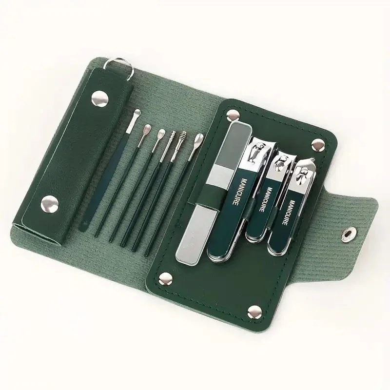 Professional Stainless Steel Manicure Pedicure Nail Care Kit 12-in-1 Grooming Set with Nail Cutter, Cuticle Pusher, Ear Pick Tools, Travel Leather Case – Men Women Nail Clipper Set image 1