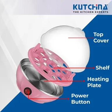 Kutchina Pink Egg Boiler | 7 Egg Electric Egg Cooker| Multifunctional Omelette Maker & Egg Poacher with Temperature Control thumbnail 2