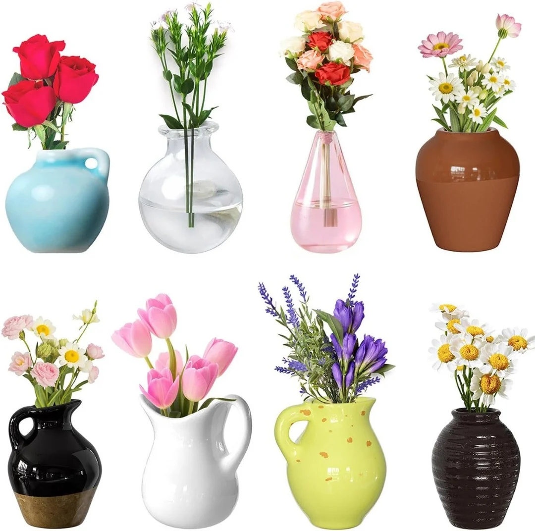 Artificial Flower Vase Set for Home Decor Ceramic Glass Decorative Flower Pot Modern Table Vase for Living Room Office Bedroom Wedding Decoration Gift Set image 1