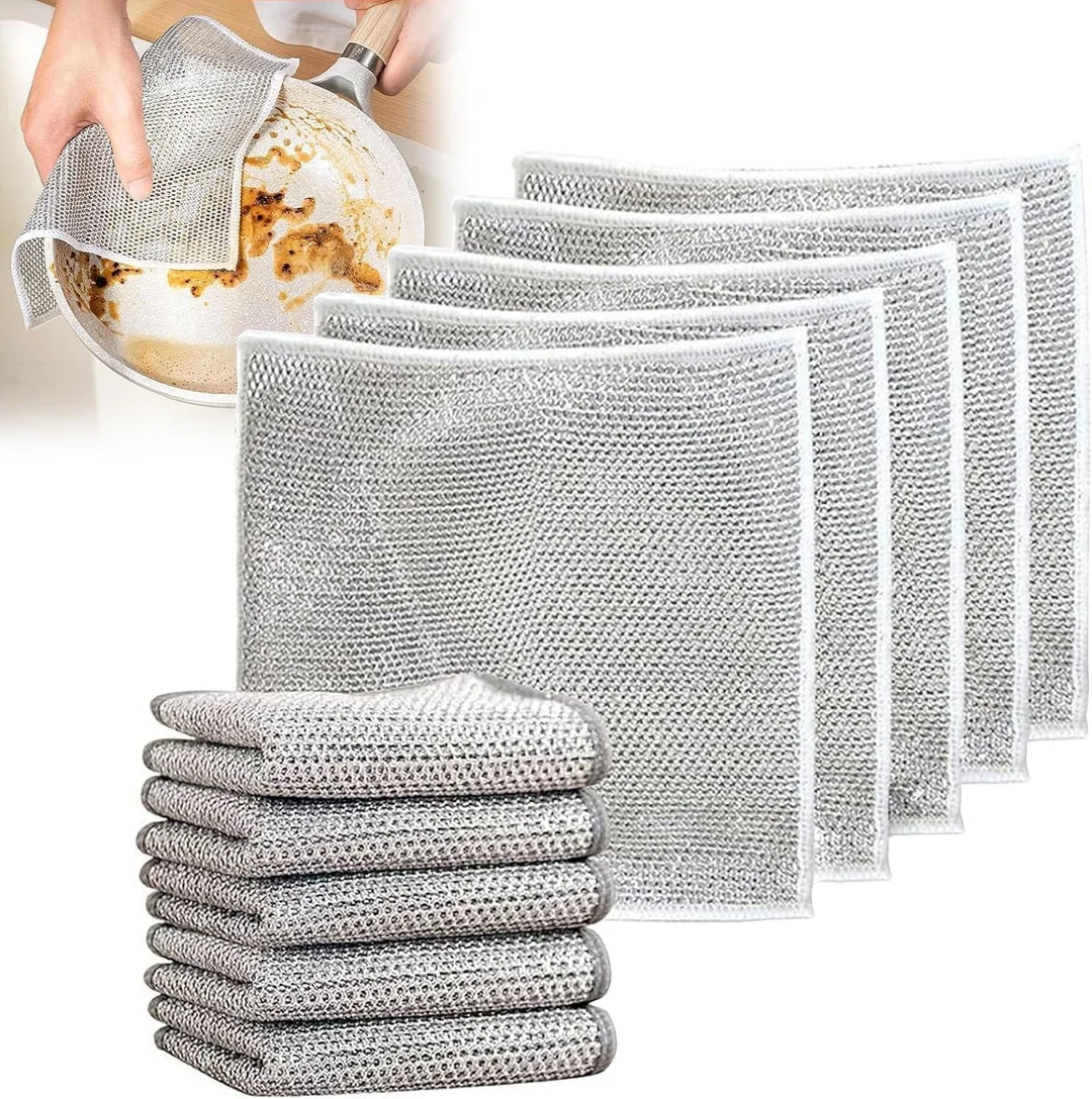 Stainless Steel Mesh Dishcloth Heavy Duty Non Scratch Wire Cleaning Cloth 7.87 Inch Reusable Metal Scrubber Dish Washing Cloth for Kitchen Pots Pans Sink Utensils Pack of 2 image 2