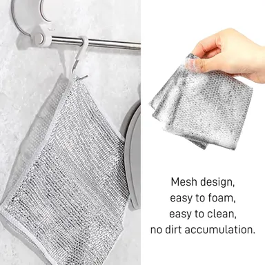 Stainless Steel Mesh Dishcloth Heavy Duty Non Scratch Wire Cleaning Cloth 7.87 Inch Reusable Metal Scrubber Dish Washing Cloth for Kitchen Pots Pans Sink Utensils Pack of 2 thumbnail 2