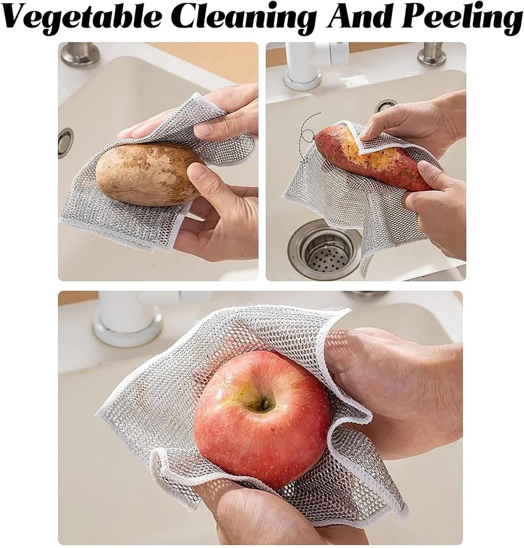 Stainless Steel Mesh Dishcloth Heavy Duty Non Scratch Wire Cleaning Cloth 7.87 Inch Reusable Metal Scrubber Dish Washing Cloth for Kitchen Pots Pans Sink Utensils Pack of 2 image 5