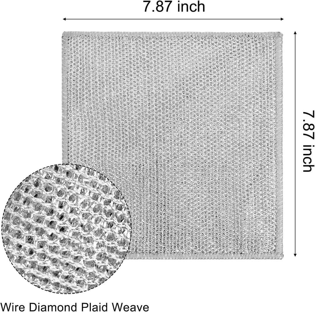 Stainless Steel Mesh Dishcloth Heavy Duty Non Scratch Wire Cleaning Cloth 7.87 Inch Reusable Metal Scrubber Dish Washing Cloth for Kitchen Pots Pans Sink Utensils Pack of 2 image 1