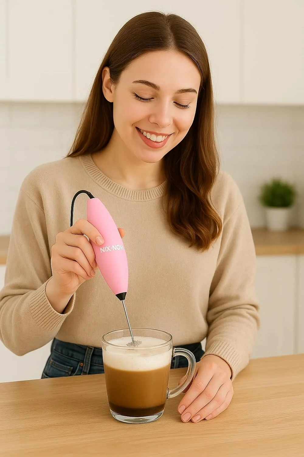 Giftora Rechargeable Milk Frother Electric Handheld Coffee Whisk USB Powered Milk Foam Maker Stainless Steel Drink Mixer for Latte Cappuccino Matcha Hot Chocolate Protein Shakes Pink image 2