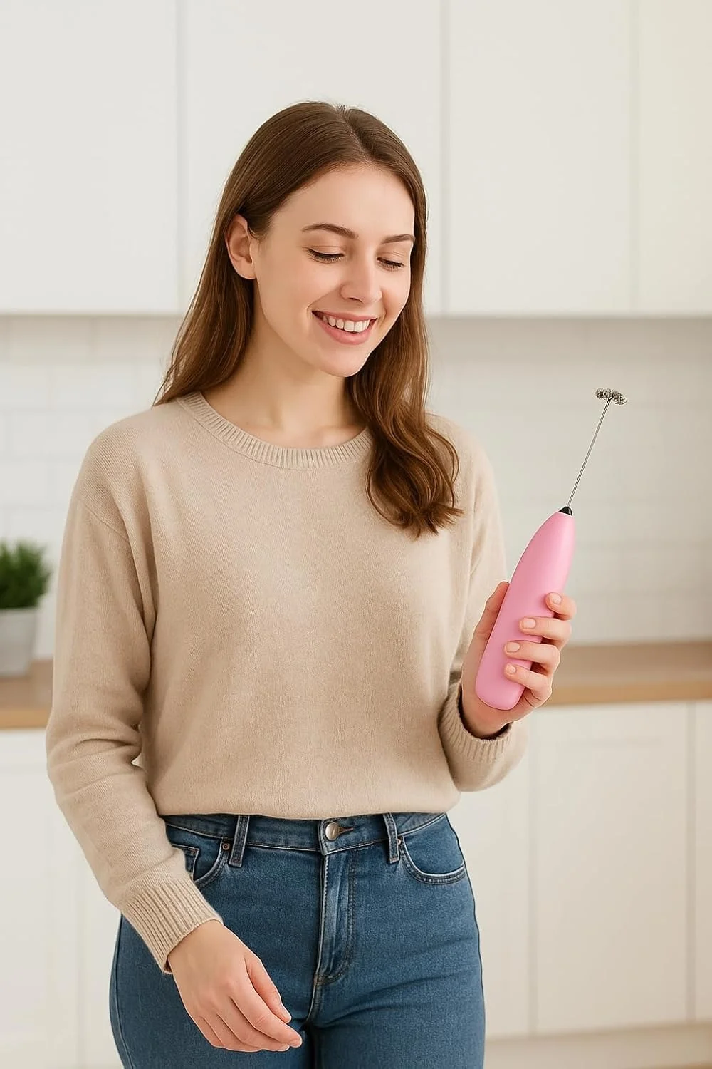 Giftora Rechargeable Milk Frother Electric Handheld Coffee Whisk USB Powered Milk Foam Maker Stainless Steel Drink Mixer for Latte Cappuccino Matcha Hot Chocolate Protein Shakes Pink image 3