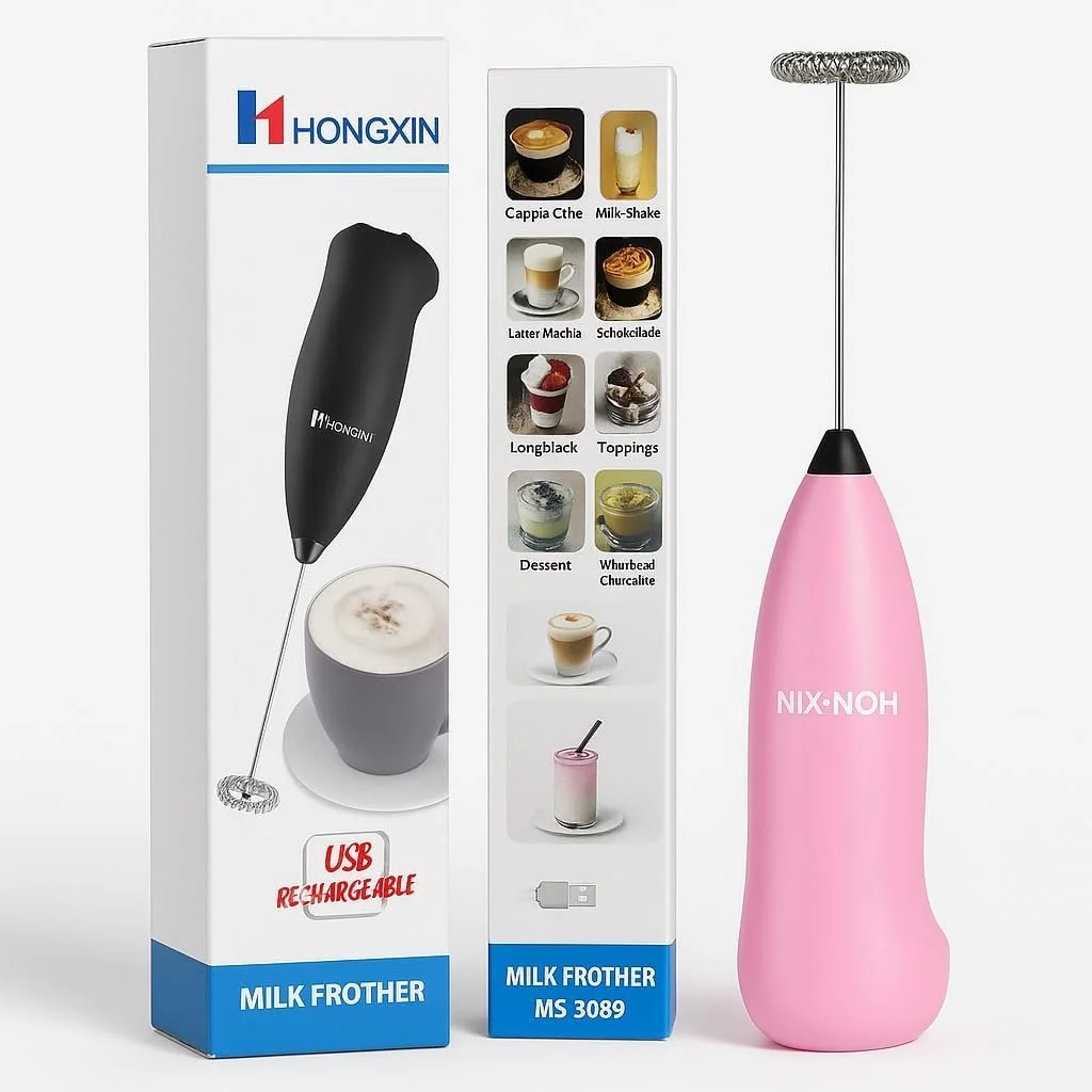 Giftora Rechargeable Milk Frother Electric Handheld Coffee Whisk USB Powered Milk Foam Maker Stainless Steel Drink Mixer for Latte Cappuccino Matcha Hot Chocolate Protein Shakes Pink image 1