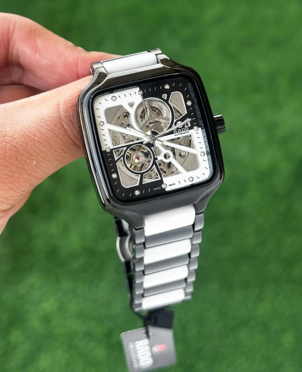 Luxury Skeleton Dial Automatic Mechanical Watch for Men with Stainless Steel Strap Square Case Transparent Movement Designer Wrist Watch for Men Premium Fashion Watch image 1