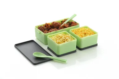 SPECIFY 1.4L Double Decker Plastic Lunch Box with 3 Detachable Containers, 2 Spoons, Airtight BPA Free Food Storage Tiffin Box for Office School Travel Outdoor Leak Resistant Multicolor thumbnail 1