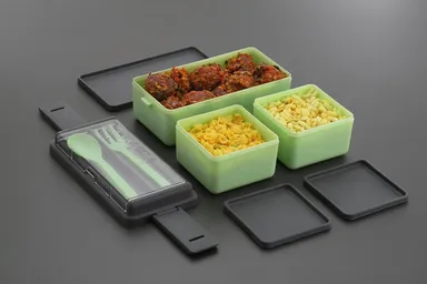 SPECIFY 1.4L Double Decker Plastic Lunch Box with 3 Detachable Containers, 2 Spoons, Airtight BPA Free Food Storage Tiffin Box for Office School Travel Outdoor Leak Resistant Multicolor thumbnail 2