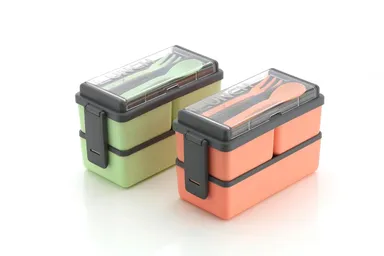 SPECIFY 1.4L Double Decker Plastic Lunch Box with 3 Detachable Containers, 2 Spoons, Airtight BPA Free Food Storage Tiffin Box for Office School Travel Outdoor Leak Resistant Multicolor thumbnail 3