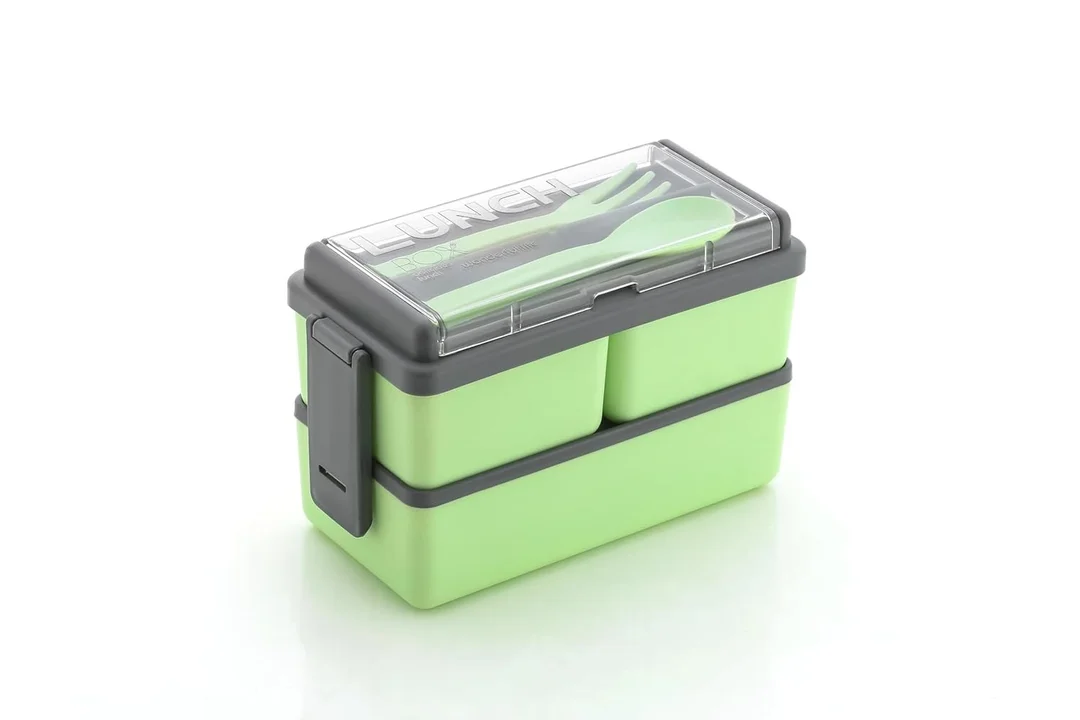 SPECIFY 1.4L Double Decker Plastic Lunch Box with 3 Detachable Containers, 2 Spoons, Airtight BPA Free Food Storage Tiffin Box for Office School Travel Outdoor Leak Resistant Multicolor image 1