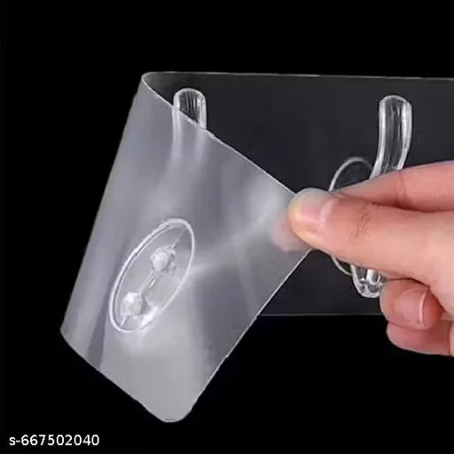Transparent Self Adhesive Wall Hooks Strip Multipurpose Heavy Duty Sticky Hooks for Home Bathroom Kitchen Door Storage Waterproof Nail Free Plastic Hanging Hook Holder image 2