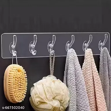 Transparent Self Adhesive Wall Hooks Strip Multipurpose Heavy Duty Sticky Hooks for Home Bathroom Kitchen Door Storage Waterproof Nail Free Plastic Hanging Hook Holder thumbnail 2