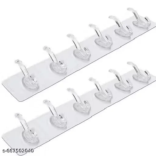 Transparent Self Adhesive Wall Hooks Strip Multipurpose Heavy Duty Sticky Hooks for Home Bathroom Kitchen Door Storage Waterproof Nail Free Plastic Hanging Hook Holder image 1