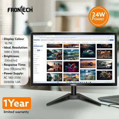 FRONTECH 22-inch, LED, HD 1680x1050, 60Hz, Black, Wall Mountable Slim & Stylish Design, 16.7M Colors, HDMI & VGA Ports, Built-in Power Supply Monitor (MON-0060) thumbnail 1