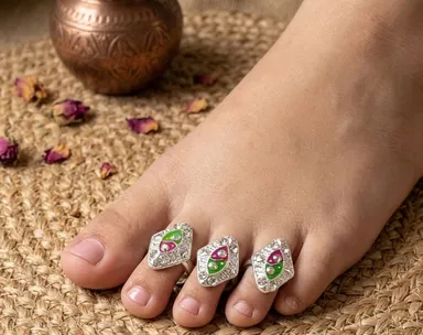 Women/Girls Toe Ring | Artificial Jewellery | Daily Wear Stylish Bichiya | Adjustable Silver Plated Toe Rings | Traditional & Modern Design | 2 Pair |4 Pieces thumbnail 1