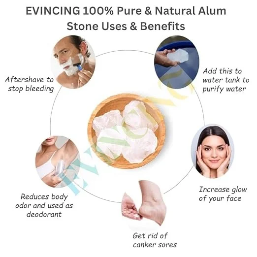 Natural Fitkari Alum Stone Crystal 450g for Skin Tightening Acne Care After Shave Razor Cuts Water Purification Vastu Remedy Natural Deodorant Potassium Alum Block image 2