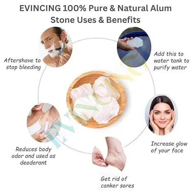 Natural Fitkari Alum Stone Crystal 450g for Skin Tightening Acne Care After Shave Razor Cuts Water Purification Vastu Remedy Natural Deodorant Potassium Alum Block thumbnail 1