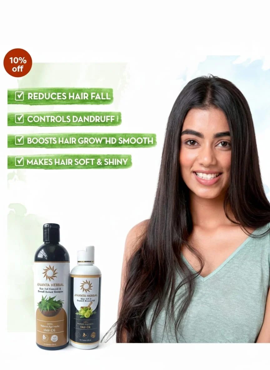 Ananta Herbal Hair Fall Control & Dandruff Reduction Ayurvedic Hair Oil 100ml with Amla Herbal Extract Natural Hair Growth Scalp Nourishing Anti Hair Loss Oil for Men & Women image 2