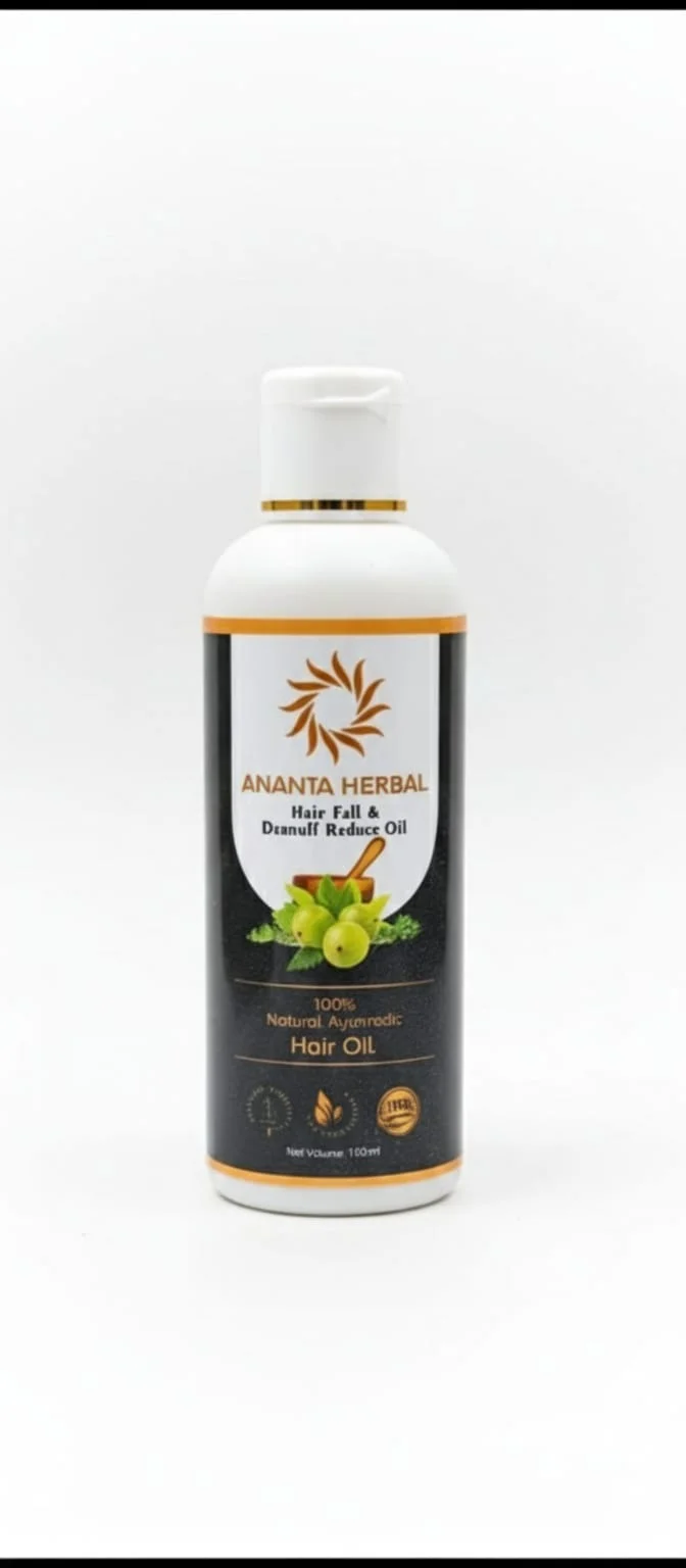 Ananta Herbal Hair Fall Control & Dandruff Reduction Ayurvedic Hair Oil 100ml with Amla Herbal Extract Natural Hair Growth Scalp Nourishing Anti Hair Loss Oil for Men & Women image 1