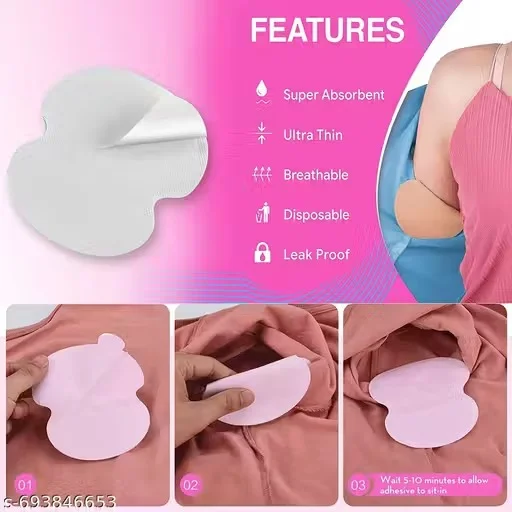 Disposable Underarm Sweat Pads for Men and Women Highly Absorbent Cotton Underarm Sweat Guards Anti Odour Anti Bacterial Underarm Pads Pack of 20 image 2