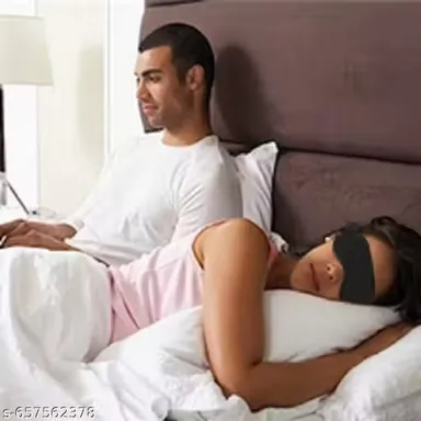 Adjustable Cotton Sleep Eye Mask Super Soft Blindfold Sleeping Mask for Men and Women Light Blocking Travel Eye Mask Comfortable Night Sleep Mask Black thumbnail 3