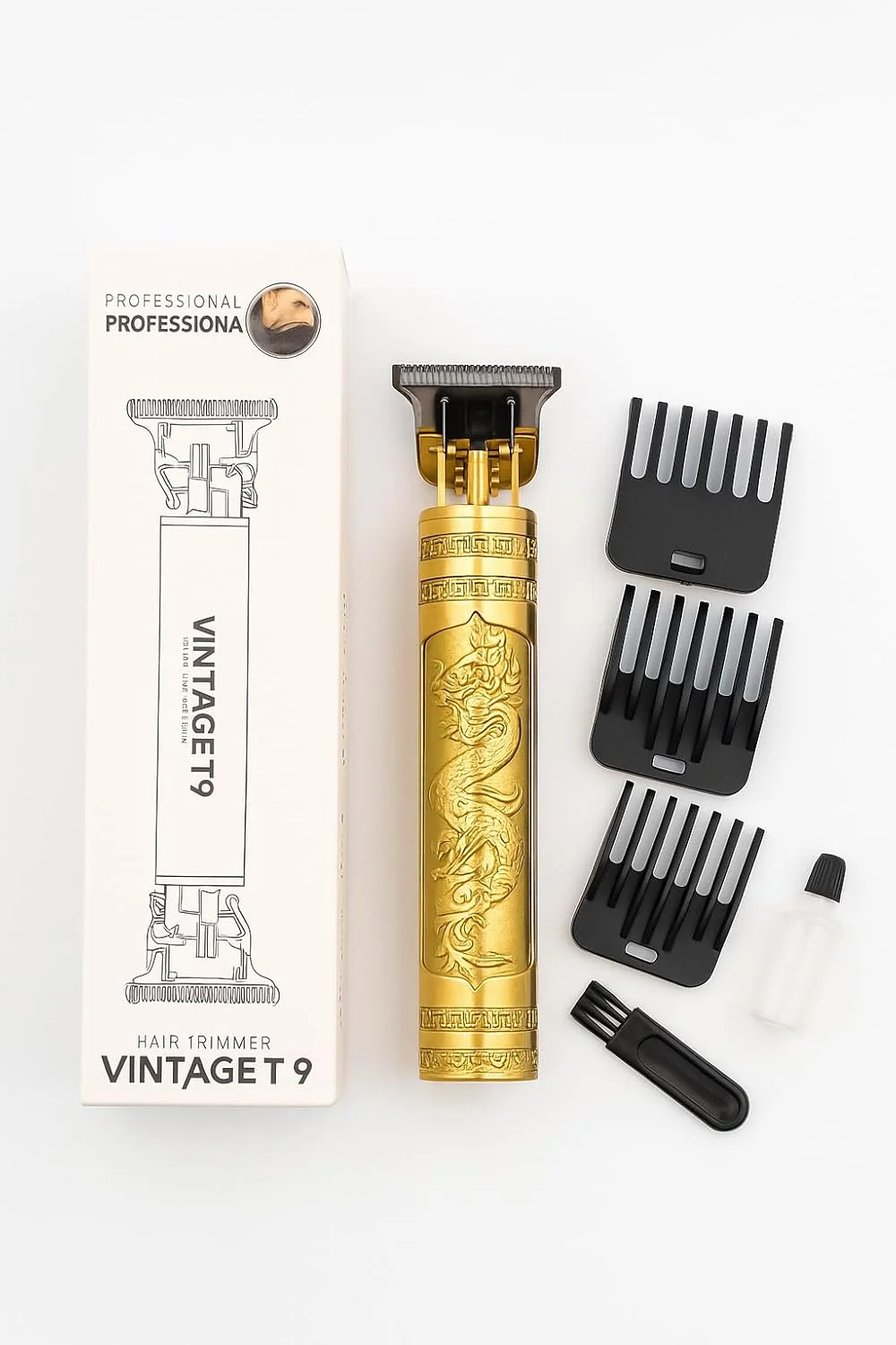 Vintage T9 Professional Hair Trimmer for Men Cordless Rechargeable Beard Hair Clipper Zero Gap Precision Barber Trimming Machine Gold Grooming Trimmer for Home Salon Use image 1