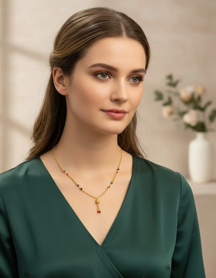 Traditional Gold Plated Mangalsutra Necklace for Women with Black Beads Pendant Chain, Indian Bridal Mangalsutra Jewellery, Daily Wear Wedding Mangalsutra Chain for Married Women image 4