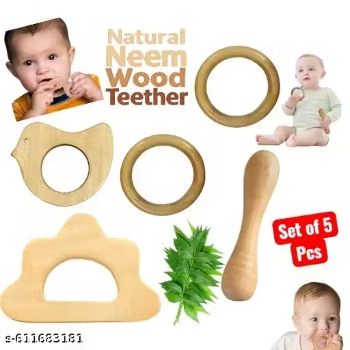 Natural Neem Wood Baby Teether Eco Friendly Wooden Teething Toy for Infants Chemical Free BPA Free Antibacterial Montessori Teething Ring Safe Baby Gum Relief Toy Natural Neem Wood Baby Teether Eco Friendly Wooden Teething Toy for Infants Chemical Free BP image 2