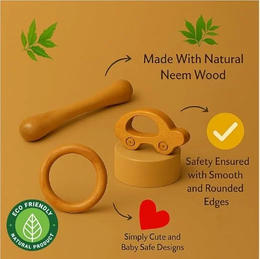 Natural Neem Wood Baby Teether Eco Friendly Wooden Teething Toy for Infants Chemical Free BPA Free Antibacterial Montessori Teething Ring Safe Baby Gum Relief Toy Natural Neem Wood Baby Teether Eco Friendly Wooden Teething Toy for Infants Chemical Free BP image 1