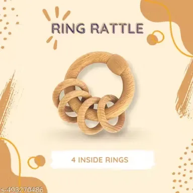 Natural Neem Wood Ring Rattle with Bear Shape Baby Teether Toy for Infants 0–12 Months Organic Chemical Free Wooden Teething Toy BPA Free Eco Friendly Baby Sensory Toy for Gum Relief thumbnail 1