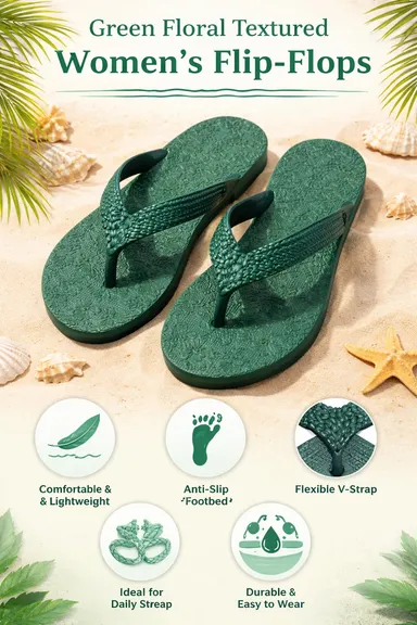 Women Green Rubber Flip Flops Slippers – Floral Pattern Anti Slip EVA Beach Thong Sandals Lightweight Casual Summer Bathroom Daily Wear Slippers for Women Women Green Rubber Flip Flops Slippers – Floral Pattern Anti Slip EVA Beach Thong Sandals Lightw thumbnail 3